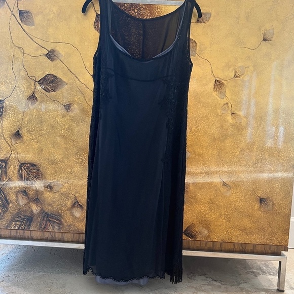 Tahari Petite Vintage Black Silk Beaded Fringe Dress Sz 17" x 40" - Picture 3 of 12